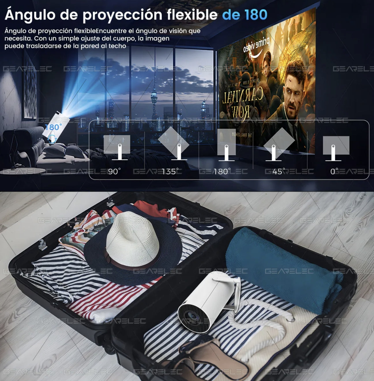 Mini Proyector Hy300 Pro Gearelec Profesional 1080P 4k Wifi 12000LM Color Blanco Portátil Smart Tv